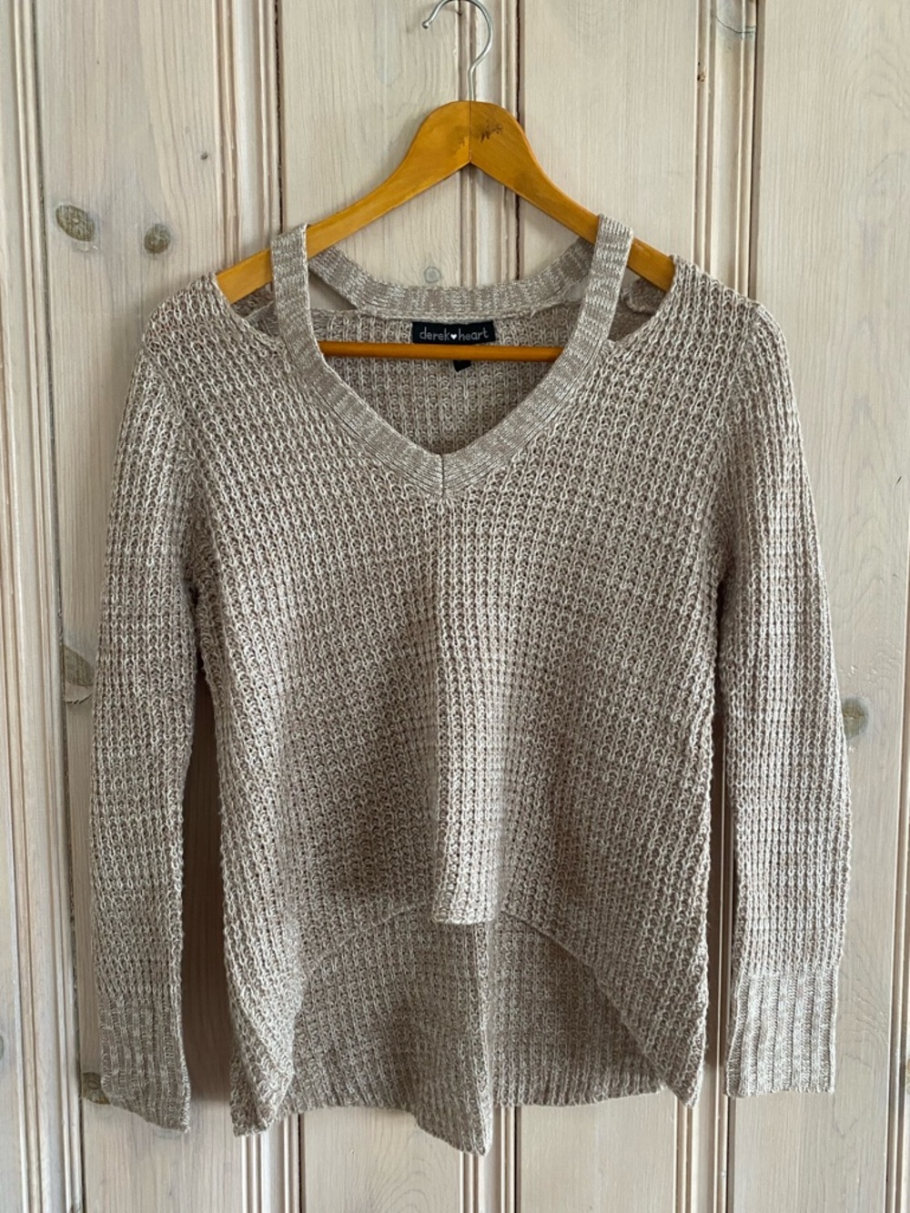 Derek Heart Beige Off the Shoulder Sweater - Waffle Knit